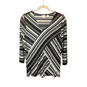 Chico's Womens Size 1 19x25 Black & White Striped Layered V-Neck Pullover Blouse